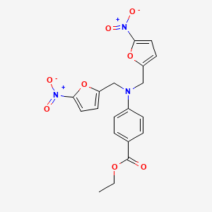 molecular formula C19H17N3O8 B14148567 Ethyl 4-{bis[(5-nitrofuran-2-yl)methyl]amino}benzoate CAS No. 88796-71-8