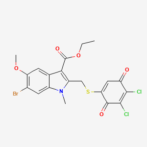 molecular formula C20H16BrCl2NO5S B14148615 ethyl 6-bromo-2-{[(4,5-dichloro-3,6-dioxocyclohexa-1,4-dien-1-yl)sulfanyl]methyl}-5-methoxy-1-methyl-1H-indole-3-carboxylate CAS No. 5839-89-4