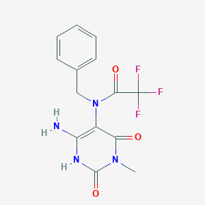 molecular formula C14H13F3N4O3 B141492 N-(6-amino-3-methyl-2,4-dioxo-1H-pyrimidin-5-yl)-N-benzyl-2,2,2-trifluoroacetamide CAS No. 140379-38-0