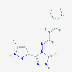 molecular formula C13H12N6OS B14149335 4-{[(1E,2E)-3-(furan-2-yl)prop-2-en-1-ylidene]amino}-5-(5-methyl-1H-pyrazol-3-yl)-4H-1,2,4-triazole-3-thiol 