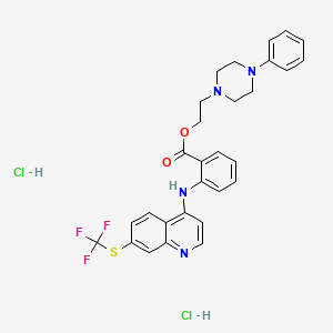 molecular formula C29H29Cl2F3N4O2S B14153420 Piperazineethanol, 4-phenyl-, o-(7-trifluoromethylthio-4-quinolyl)anthranilate, dihydrochloride CAS No. 55300-23-7