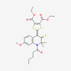 molecular formula C26H31NO6S3 B14155311 Diethyl 2-(7-methoxy-2,2-dimethyl-1-pentanoyl-3-sulfanylidene-2,3-dihydroquinolin-4(1H)-ylidene)-2H-1,3-dithiole-4,5-dicarboxylate CAS No. 4600-69-5