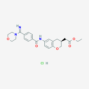 molecular formula C25H30ClN3O5 B14155357 ethyl 2-[(3S)-6-[[4-(morpholine-4-carboximidoyl)benzoyl]amino]-3,4-dihydro-2H-chromen-3-yl]acetate;hydrochloride CAS No. 188350-51-8