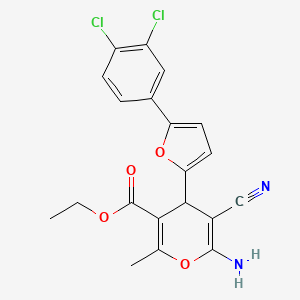 molecular formula C20H16Cl2N2O4 B14156111 ethyl 6-amino-5-cyano-4-[5-(3,4-dichlorophenyl)furan-2-yl]-2-methyl-4H-pyran-3-carboxylate CAS No. 299164-17-3