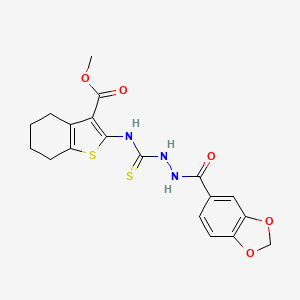 molecular formula C19H19N3O5S2 B14156563 Methyl 2-({[2-(1,3-benzodioxol-5-ylcarbonyl)hydrazinyl]carbonothioyl}amino)-4,5,6,7-tetrahydro-1-benzothiophene-3-carboxylate CAS No. 588695-60-7