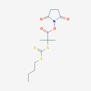 molecular formula C13H19NO4S3 B1415665 Propanoic acid, 2-[[(butylthio)thioxomethyl]thio]-2-methyl-, 2,5-dioxo-1-pyrrolidinyl ester CAS No. 1268691-68-4