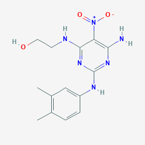 molecular formula C14H18N6O3 B14156870 2-[[6-Amino-2-(3,4-dimethylanilino)-5-nitropyrimidin-4-yl]amino]ethanol CAS No. 674366-11-1