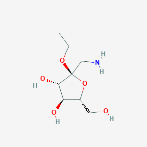 molecular formula C8H17NO5 B141569 (2S,3S,4S,5R)-2-(Aminomethyl)-2-ethoxy-5-(hydroxymethyl)oxolane-3,4-diol CAS No. 129933-47-7