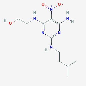 molecular formula C11H20N6O3 B14157360 2-[[6-Amino-2-(3-methylbutylamino)-5-nitropyrimidin-4-yl]amino]ethanol CAS No. 573694-04-9