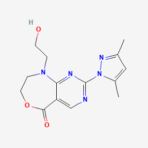 molecular formula C14H17N5O3 B14157535 2-(3,5-Dimethylpyrazol-1-yl)-9-(2-hydroxyethyl)-7,8-dihydropyrimido[4,5-e][1,4]oxazepin-5-one CAS No. 958940-08-4