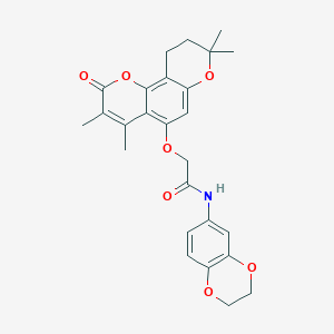 molecular formula C26H27NO7 B14157793 N-(2,3-dihydro-1,4-benzodioxin-6-yl)-2-[(3,4,8,8-tetramethyl-2-oxo-9,10-dihydro-2H,8H-pyrano[2,3-f]chromen-5-yl)oxy]acetamide CAS No. 956986-44-0