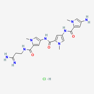 molecular formula C21H28ClN9O3 B14157834 4-amino-N-[5-[[5-[(3-amino-3-iminopropyl)carbamoyl]-1-methylpyrrol-3-yl]carbamoyl]-1-methylpyrrol-3-yl]-1-methylpyrrole-2-carboxamide;hydrochloride CAS No. 3786-88-7