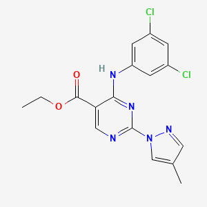 molecular formula C17H15Cl2N5O2 B14157923 ethyl 4-[(3,5-dichlorophenyl)amino]-2-(4-methyl-1H-pyrazol-1-yl)pyrimidine-5-carboxylate CAS No. 1003988-71-3