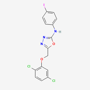 molecular formula C15H10Cl2IN3O2 B14158095 1,3,4-Oxadiazol-2-amine, 5-((2,5-dichlorophenoxy)methyl)-N-(4-iodophenyl)- CAS No. 40056-76-6