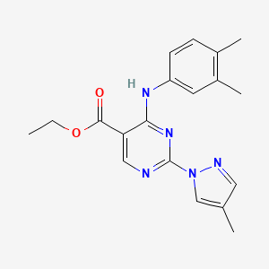 molecular formula C19H21N5O2 B14158830 ethyl 4-[(3,4-dimethylphenyl)amino]-2-(4-methyl-1H-pyrazol-1-yl)pyrimidine-5-carboxylate CAS No. 1002414-60-9