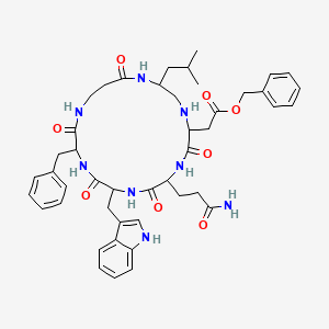 molecular formula C45H56N8O8 B14159311 Cyclo(leu-psi(CH2NH)-asp(obzl)-gln-trp-phe-beta-ala) CAS No. 151911-03-4