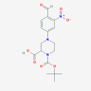 4-(4-Formyl-3-nitrophenyl)-1-[(2-methylpropan-2-yl)oxycarbonyl]piperazine-2-carboxylic acid