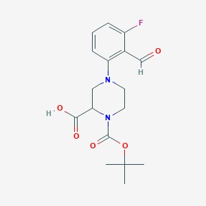 molecular formula C17H21FN2O5 B1415975 4-(3-Fluoro-2-formylphenyl)-1-[(2-methylpropan-2-yl)oxycarbonyl]piperazine-2-carboxylic acid CAS No. 1786524-51-3