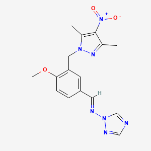 molecular formula C16H17N7O3 B14159750 N-[(E)-{3-[(3,5-dimethyl-4-nitro-1H-pyrazol-1-yl)methyl]-4-methoxyphenyl}methylidene]-1H-1,2,4-triazol-1-amine 
