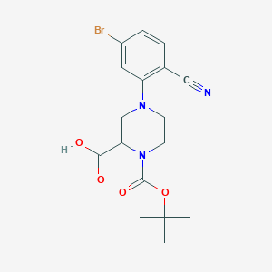 molecular formula C17H20BrN3O4 B1415982 4-(5-Bromo-2-cyanophenyl)-1-[(2-methylpropan-2-yl)oxycarbonyl]piperazine-2-carboxylic acid CAS No. 1787344-46-0