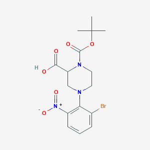 molecular formula C16H20BrN3O6 B1415985 4-(2-Bromo-6-nitrophenyl)-1-[(2-methylpropan-2-yl)oxycarbonyl]piperazine-2-carboxylic acid CAS No. 1786899-70-4