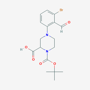 4-(3-Bromo-2-formylphenyl)-1-[(2-methylpropan-2-yl)oxycarbonyl]piperazine-2-carboxylic acid