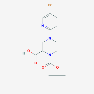 molecular formula C15H20BrN3O4 B1415993 4-(5-Bromopyridin-2-yl)-1-[(2-methylpropan-2-yl)oxycarbonyl]piperazine-2-carboxylic acid CAS No. 1787026-04-3