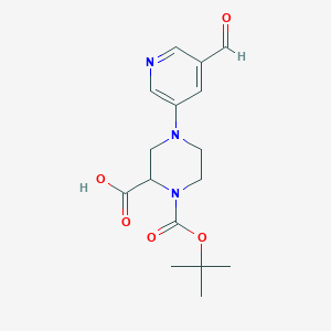 molecular formula C16H21N3O5 B1416034 (S)-1-(tert-Butoxycarbonyl)-4-(5-formylpyridin-3-yl)piperazine-2-carboxylic acid CAS No. 2105379-23-3