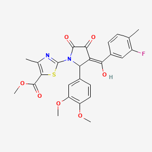 molecular formula C26H23FN2O7S B14160406 Methyl 2-(2-(3,4-dimethoxyphenyl)-3-(3-fluoro-4-methylbenzoyl)-4-hydroxy-5-oxo-2,5-dihydro-1H-pyrrol-1-yl)-4-methylthiazole-5-carboxylate CAS No. 617697-97-9