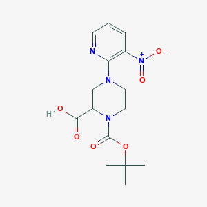 molecular formula C15H20N4O6 B1416045 1-[(2-Methylpropan-2-yl)oxycarbonyl]-4-(3-nitropyridin-2-yl)piperazine-2-carboxylic acid CAS No. 1787396-14-8