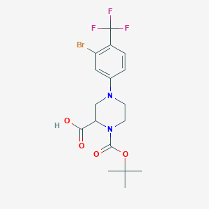 molecular formula C17H20BrF3N2O4 B1416046 4-[3-Bromo-4-(trifluoromethyl)phenyl]-1-[(2-methylpropan-2-yl)oxycarbonyl]piperazine-2-carboxylic acid CAS No. 1787398-02-0