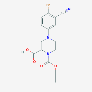 molecular formula C17H20BrN3O4 B1416053 4-(4-Bromo-3-cyanophenyl)-1-[(2-methylpropan-2-yl)oxycarbonyl]piperazine-2-carboxylic acid CAS No. 1787396-88-6