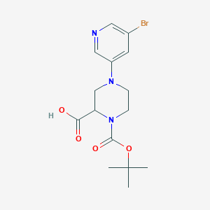molecular formula C15H20BrN3O4 B1416056 4-(5-Bromopyridin-3-yl)-1-[(2-methylpropan-2-yl)oxycarbonyl]piperazine-2-carboxylic acid CAS No. 1787067-44-0