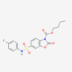 molecular formula C18H17FN2O6S B14160573 butyl 6-[(4-fluorophenyl)sulfamoyl]-2-oxo-1,3-benzoxazole-3(2H)-carboxylate CAS No. 4638-42-0