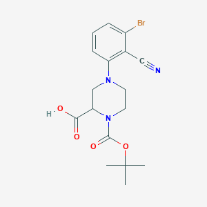 molecular formula C17H20BrN3O4 B1416060 4-(3-Bromo-2-cyanophenyl)-1-[(2-methylpropan-2-yl)oxycarbonyl]piperazine-2-carboxylic acid CAS No. 1787182-48-2