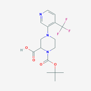 molecular formula C16H20F3N3O4 B1416061 1-[(2-Methylpropan-2-yl)oxycarbonyl]-4-[4-(trifluoromethyl)pyridin-3-yl]piperazine-2-carboxylic acid CAS No. 1787100-23-5