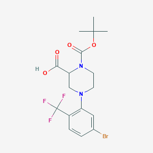 molecular formula C17H20BrF3N2O4 B1416062 4-[5-Bromo-2-(trifluoromethyl)phenyl]-1-[(2-methylpropan-2-yl)oxycarbonyl]piperazine-2-carboxylic acid CAS No. 1786858-21-6