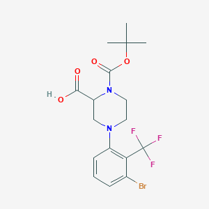 molecular formula C17H20BrF3N2O4 B1416063 4-[3-Bromo-2-(trifluoromethyl)phenyl]-1-[(2-methylpropan-2-yl)oxycarbonyl]piperazine-2-carboxylic acid CAS No. 1786724-42-2