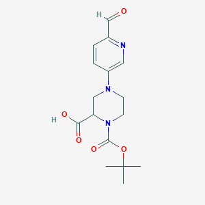 molecular formula C16H21N3O5 B1416065 4-(6-Formylpyridin-3-yl)-1-[(2-methylpropan-2-yl)oxycarbonyl]piperazine-2-carboxylic acid CAS No. 1787098-84-3