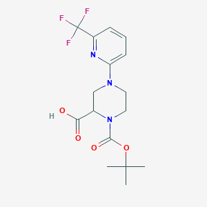 molecular formula C16H20F3N3O4 B1416071 1-[(2-Methylpropan-2-yl)oxycarbonyl]-4-[6-(trifluoromethyl)pyridin-2-yl]piperazine-2-carboxylic acid CAS No. 1786688-71-8