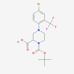 molecular formula C17H20BrF3N2O4 B1416072 4-[4-Bromo-2-(trifluoromethyl)phenyl]-1-[(2-methylpropan-2-yl)oxycarbonyl]piperazine-2-carboxylic acid CAS No. 1787038-70-3