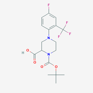 molecular formula C17H20F4N2O4 B1416073 4-[4-Fluoro-2-(trifluoromethyl)phenyl]-1-[(2-methylpropan-2-yl)oxycarbonyl]piperazine-2-carboxylic acid CAS No. 1786994-51-1
