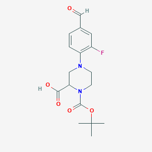 molecular formula C17H21FN2O5 B1416077 (S)-4-(2-Fluoro-4-formylphenyl)-1-(tert-butoxy-carbonyl)piperazine-2-carboxylic acid CAS No. 2105378-26-3