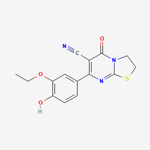 molecular formula C15H13N3O3S B14160836 7-(3-Ethoxy-4-hydroxyphenyl)-5-oxo-2,3-dihydro-[1,3]thiazolo[3,2-a]pyrimidine-6-carbonitrile CAS No. 896665-57-9
