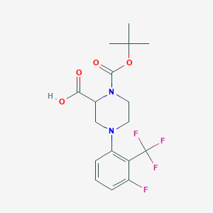 molecular formula C17H20F4N2O4 B1416084 4-[3-Fluoro-2-(trifluoromethyl)phenyl]-1-[(2-methylpropan-2-yl)oxycarbonyl]piperazine-2-carboxylic acid CAS No. 1787023-18-0