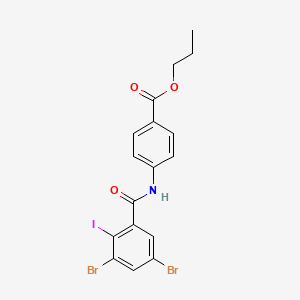 molecular formula C17H14Br2INO3 B14160893 Propyl 4-{[(3,5-dibromo-2-iodophenyl)carbonyl]amino}benzoate CAS No. 4537-23-9