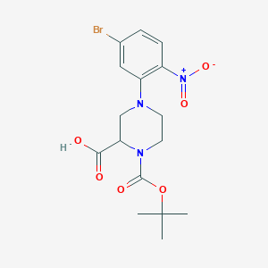 molecular formula C16H20BrN3O6 B1416105 4-(5-Bromo-2-nitrophenyl)-1-[(2-methylpropan-2-yl)oxycarbonyl]piperazine-2-carboxylic acid CAS No. 1786843-00-2