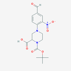 molecular formula C17H21N3O7 B1416106 4-(4-Formyl-2-nitrophenyl)-1-[(2-methylpropan-2-yl)oxycarbonyl]piperazine-2-carboxylic acid CAS No. 1786547-48-5