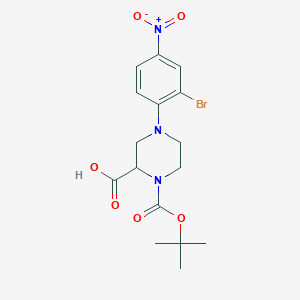 molecular formula C16H20BrN3O6 B1416117 4-(2-Bromo-4-nitrophenyl)-1-[(2-methylpropan-2-yl)oxycarbonyl]piperazine-2-carboxylic acid CAS No. 1787187-75-0