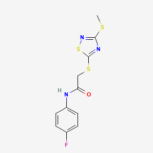 molecular formula C11H10FN3OS3 B14161378 N-(4-fluorophenyl)-2-[(3-methylsulfanyl-1,2,4-thiadiazol-5-yl)sulfanyl]acetamide CAS No. 511276-56-5